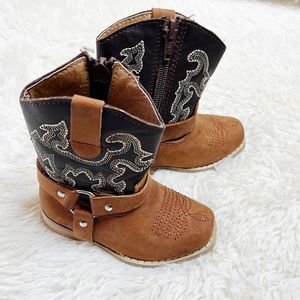 Chaparral Toddler Leather Double Barrel Cowboy Boots Black Brown Size 4